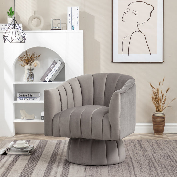 SEYNAR Modern Glam Velvet Upholstered Round Swivel Accent Arm Barrel Chair for Living Room Image 1