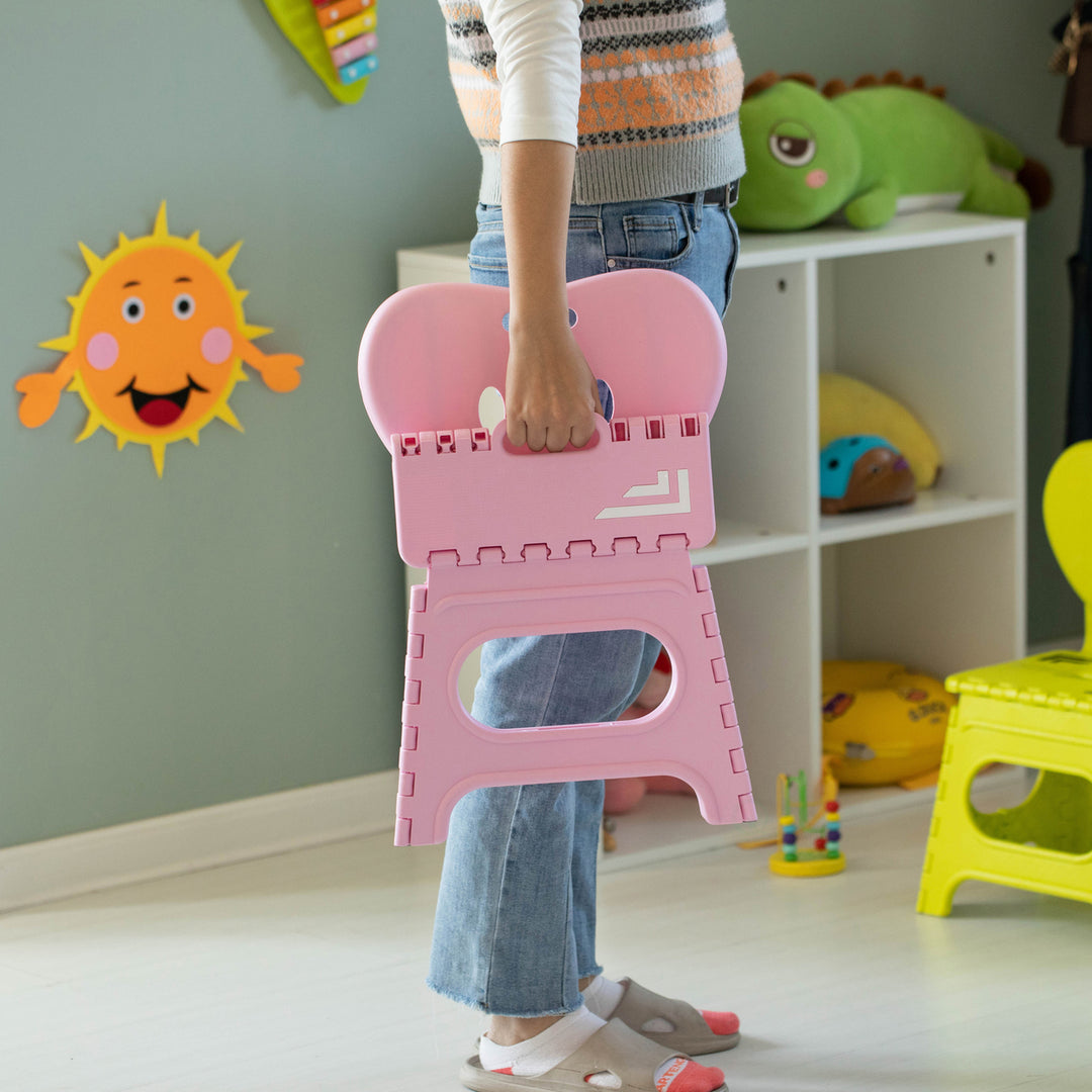 Plastic Foldable Step Stool with Back Support, Heart Shaped Backrest, Portable Chair with Handle, Kids Stepping Stool Image 5