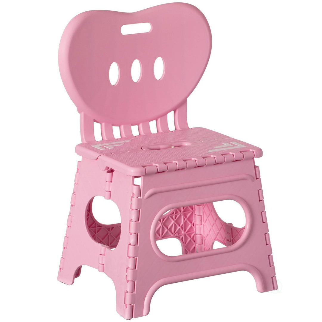 Plastic Foldable Step Stool with Back Support, Heart Shaped Backrest, Portable Chair with Handle, Kids Stepping Stool Image 1