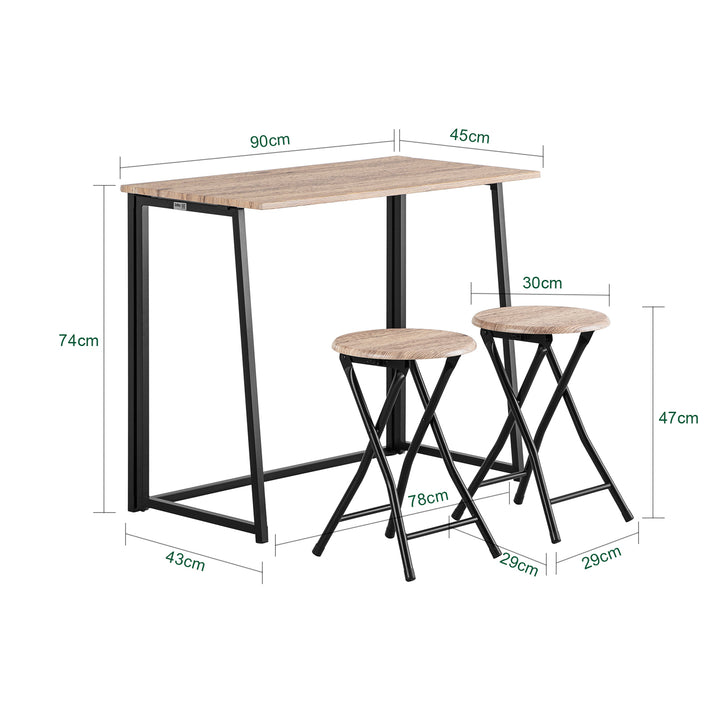 Haotian OGT18-N Folding Bar Set Dining Table 2 Stools Metal MDF Space Saving Image 2