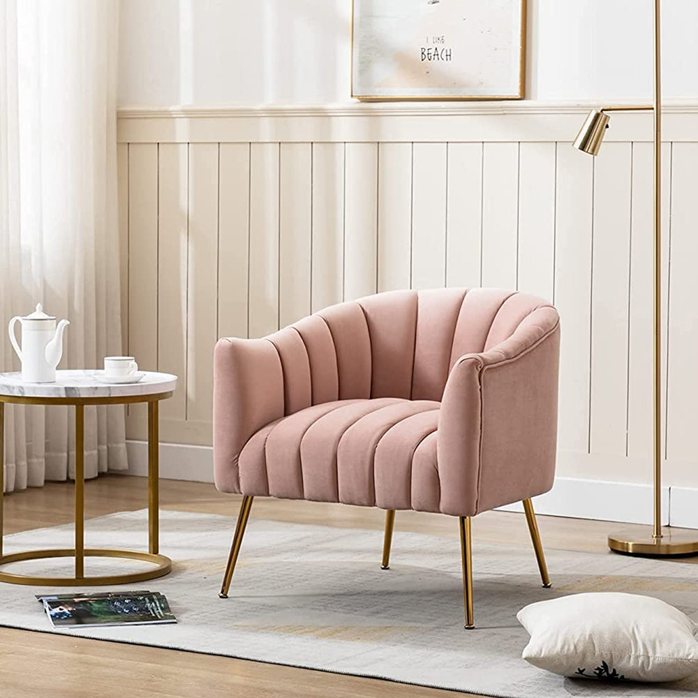 SEYNAR Modern Glam Velvet Accent Vanity Chair with Golden Metal Legs for Living Room Image 2