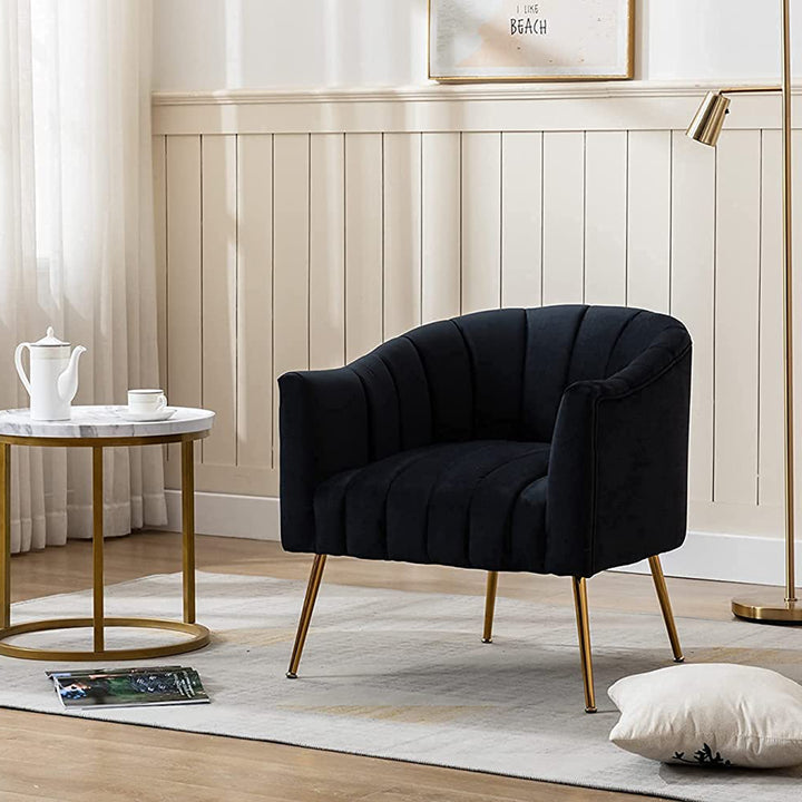 SEYNAR Modern Glam Velvet Accent Vanity Chair with Golden Metal Legs for Living Room Image 3