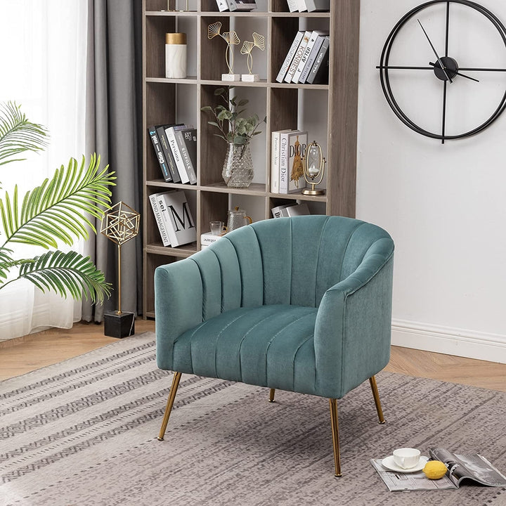 SEYNAR Modern Glam Velvet Accent Vanity Chair with Golden Metal Legs for Living Room Image 4