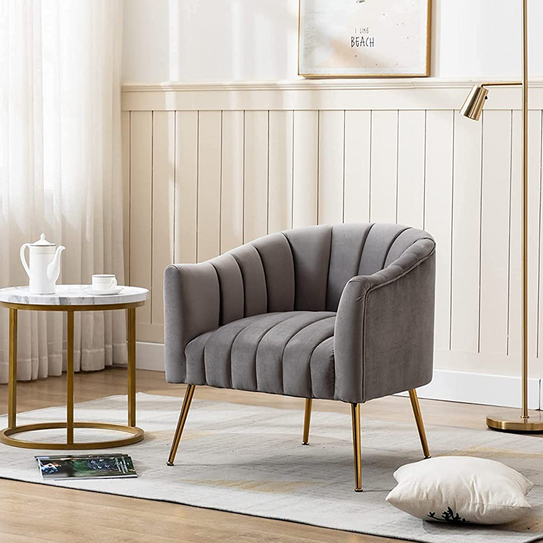 SEYNAR Modern Glam Velvet Accent Vanity Chair with Golden Metal Legs for Living Room Image 5