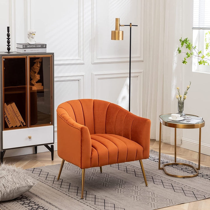 SEYNAR Modern Glam Velvet Accent Vanity Chair with Golden Metal Legs for Living Room Image 1