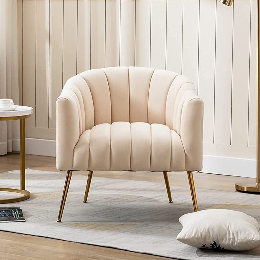 SEYNAR Modern Glam Velvet Accent Vanity Chair with Golden Metal Legs for Living Room Image 7