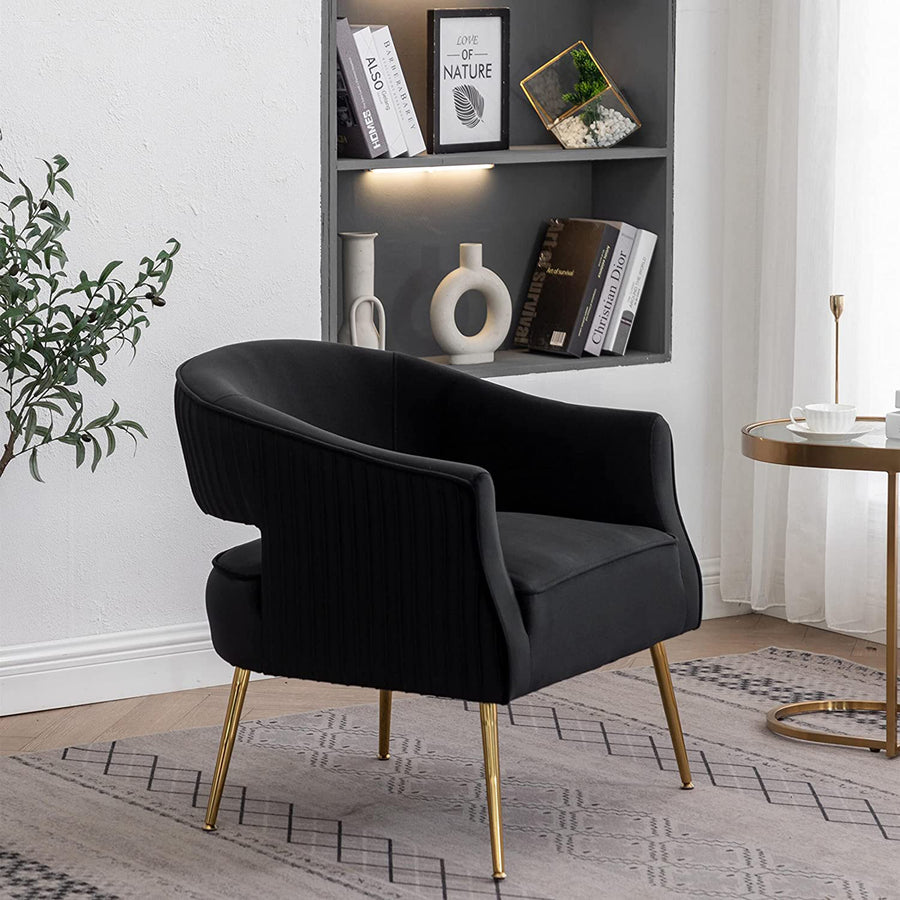 SEYNAR Modern Velvet Accent Arm Vanity Chair with Wingback and Gold Legs for Living Room Image 1
