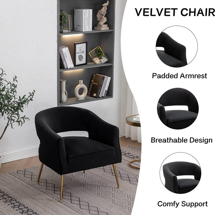 SEYNAR Modern Velvet Accent Arm Vanity Chair with Wingback and Gold Legs for Living Room Image 8