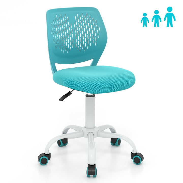 Costway Office Task Desk Armless Chair Adjustable Mid Back Swivel Study Chair Rose\Blue\Turquoise\Purple Image 1