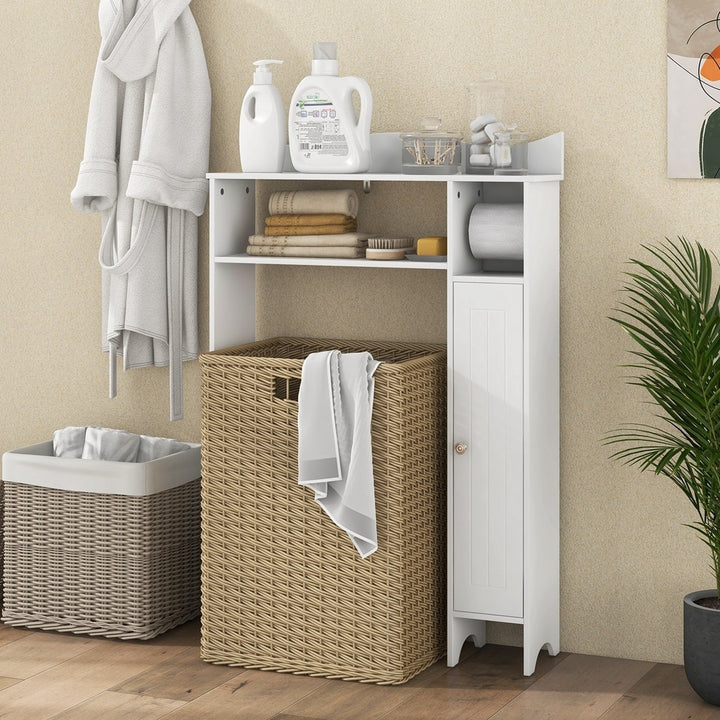 Wood Over the Toilet Storage Cabinet Bathroom Space Saver w/Paper Holder and Shelf Image 4