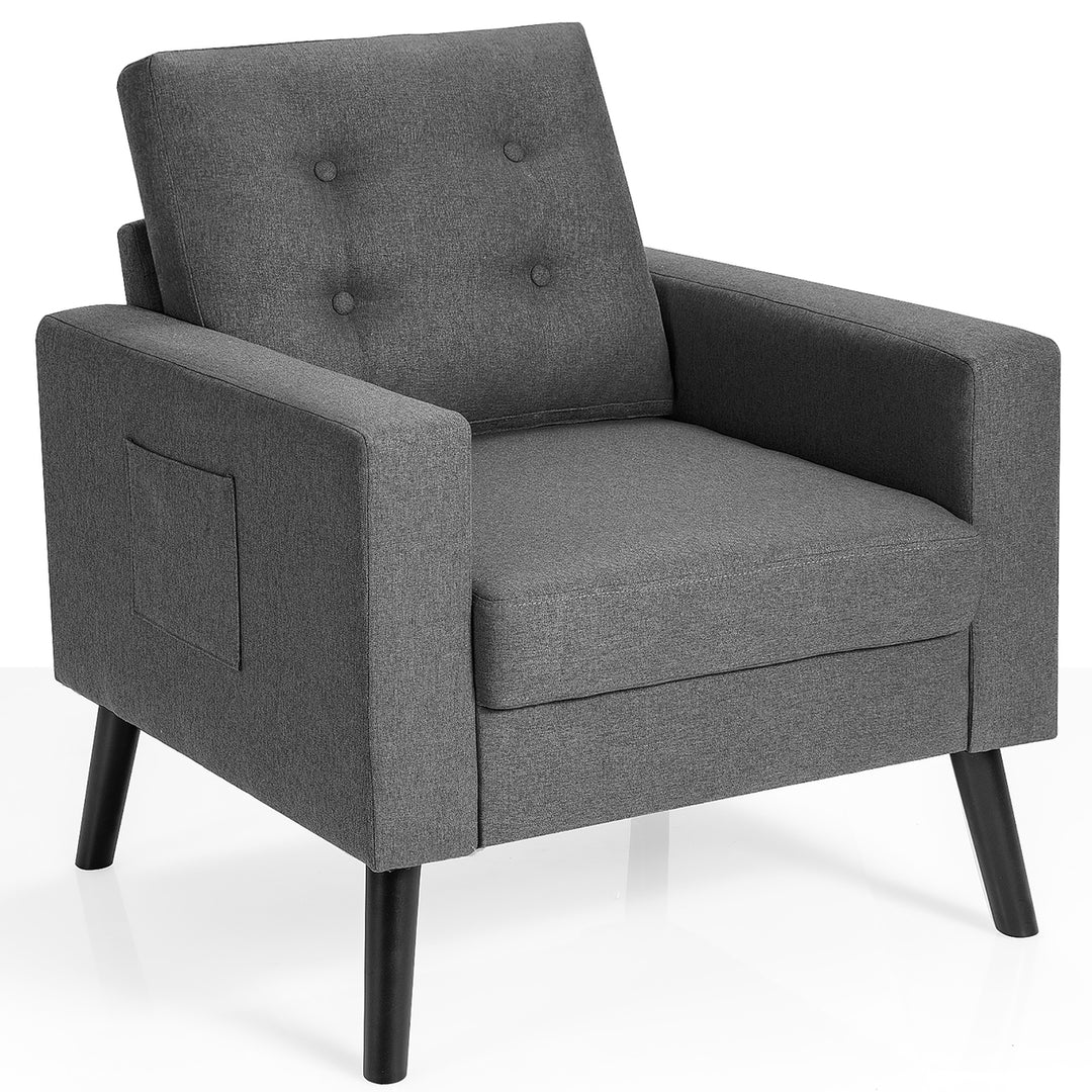 Modern Accent Armchair Upholstered Single Sofa Chair w/ 2-Side Pockets Navy\Beige\Grey Image 6