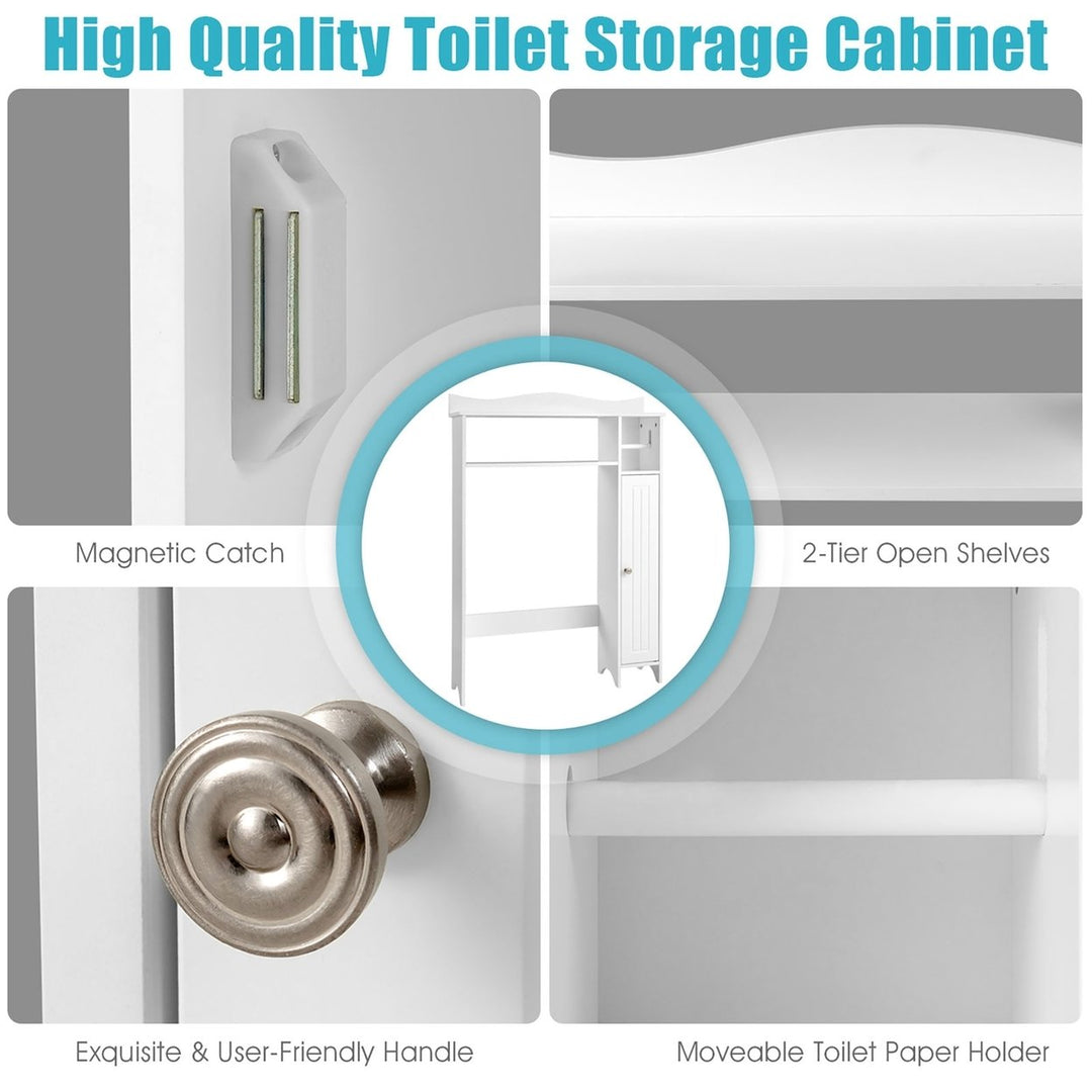 Wood Over the Toilet Storage Cabinet Bathroom Space Saver w/Paper Holder and Shelf Image 10