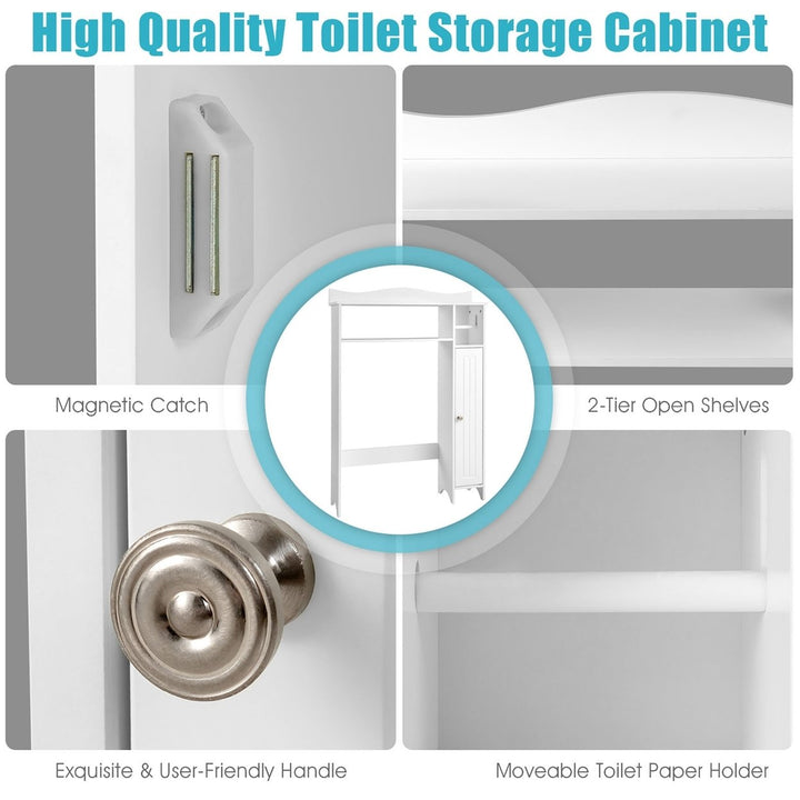 Wood Over the Toilet Storage Cabinet Bathroom Space Saver w/Paper Holder and Shelf Image 10