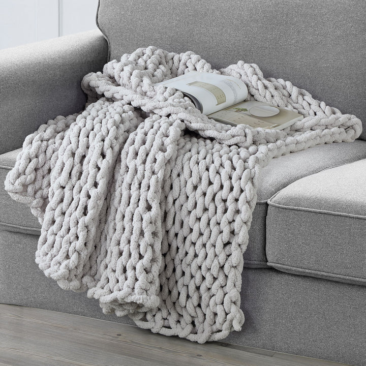 Kathy Ireland Chenille Chunky Knit Throw Blanket 50x60 Inch Soft Acrylic Gray Image 6