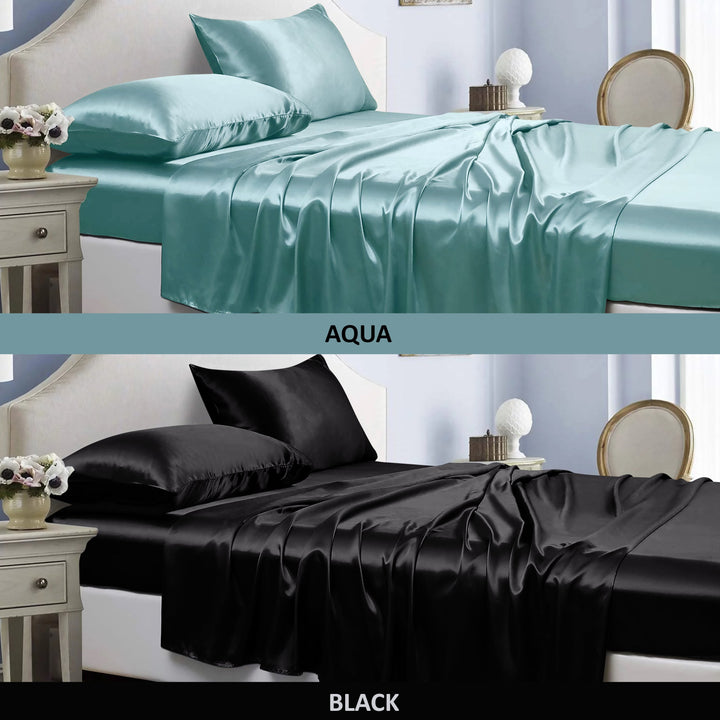 Bibb Home Satin 4 Piece Sheet Set Hypoallergenic 100% Polyester Deep Pocket Image 1