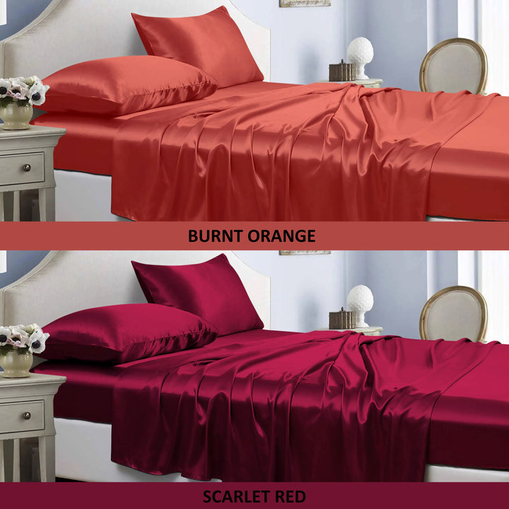 Bibb Home Satin 4 Piece Sheet Set Hypoallergenic 100% Polyester Deep Pocket Image 1