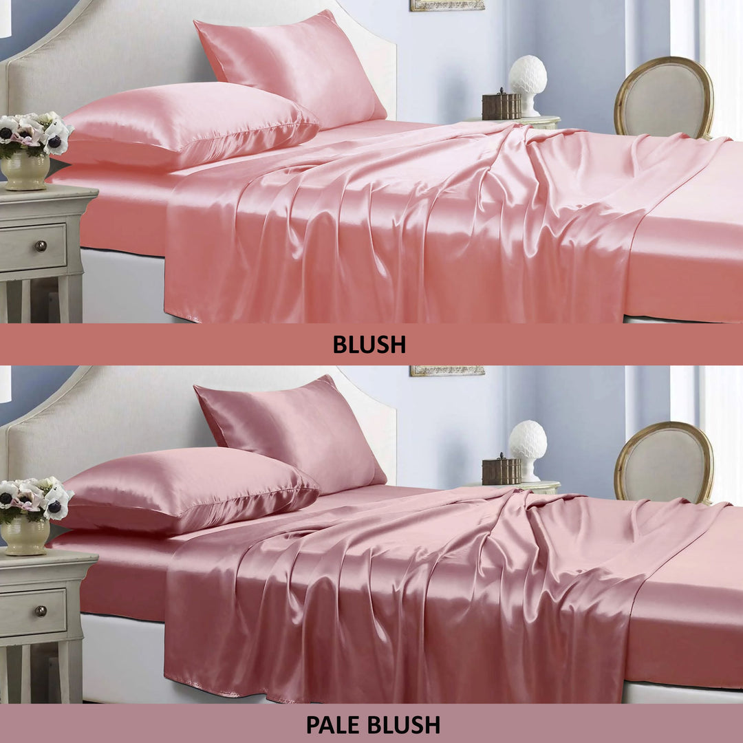 Bibb Home Satin 4 Piece Sheet Set Hypoallergenic 100% Polyester Deep Pocket Image 1