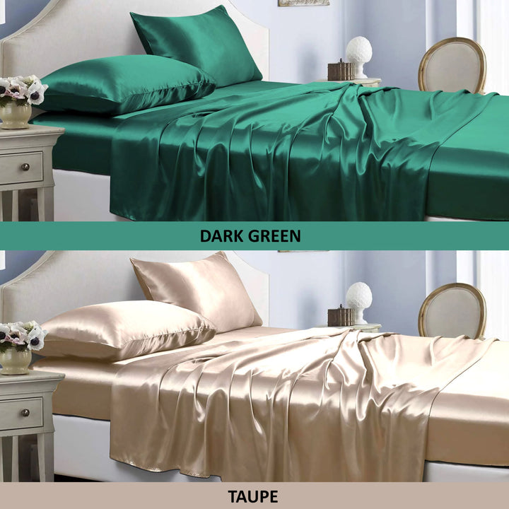 Bibb Home Satin 4 Piece Sheet Set Hypoallergenic 100% Polyester Deep Pocket Image 1