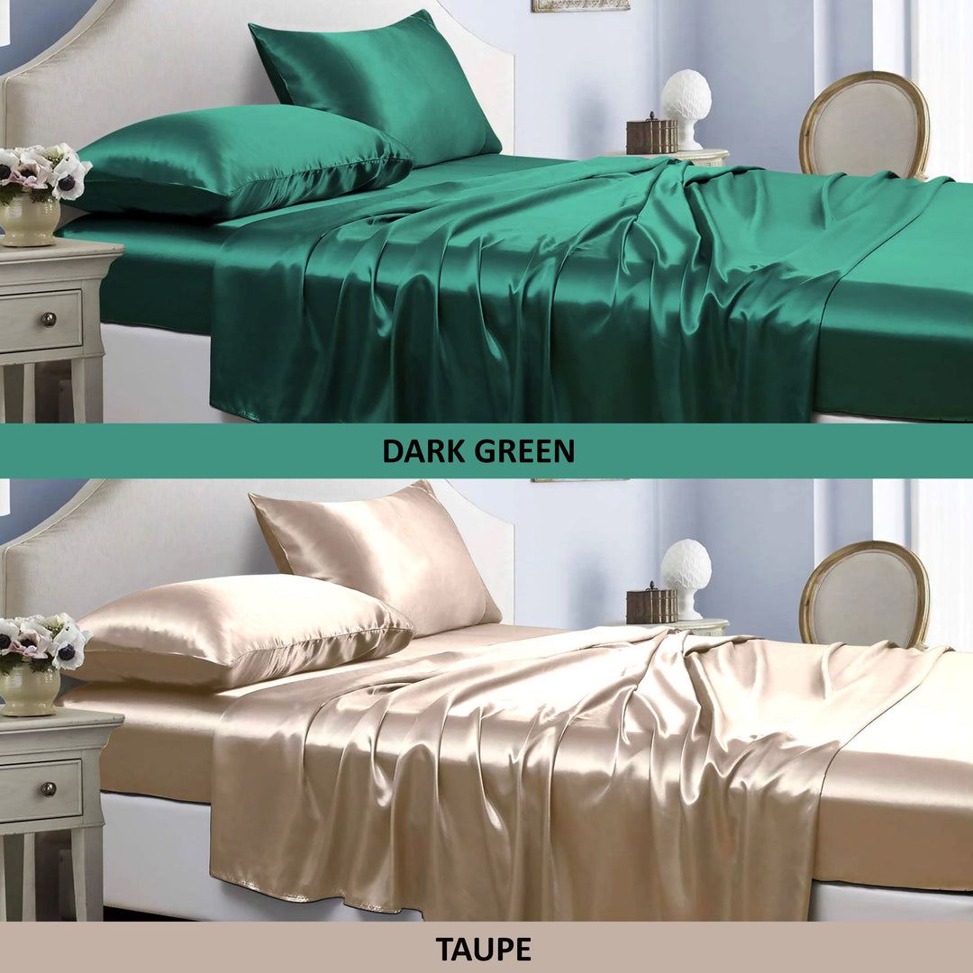 Bibb Home Satin 4 Piece Sheet Set Hypoallergenic 100% Polyester Deep Pocket Image 1