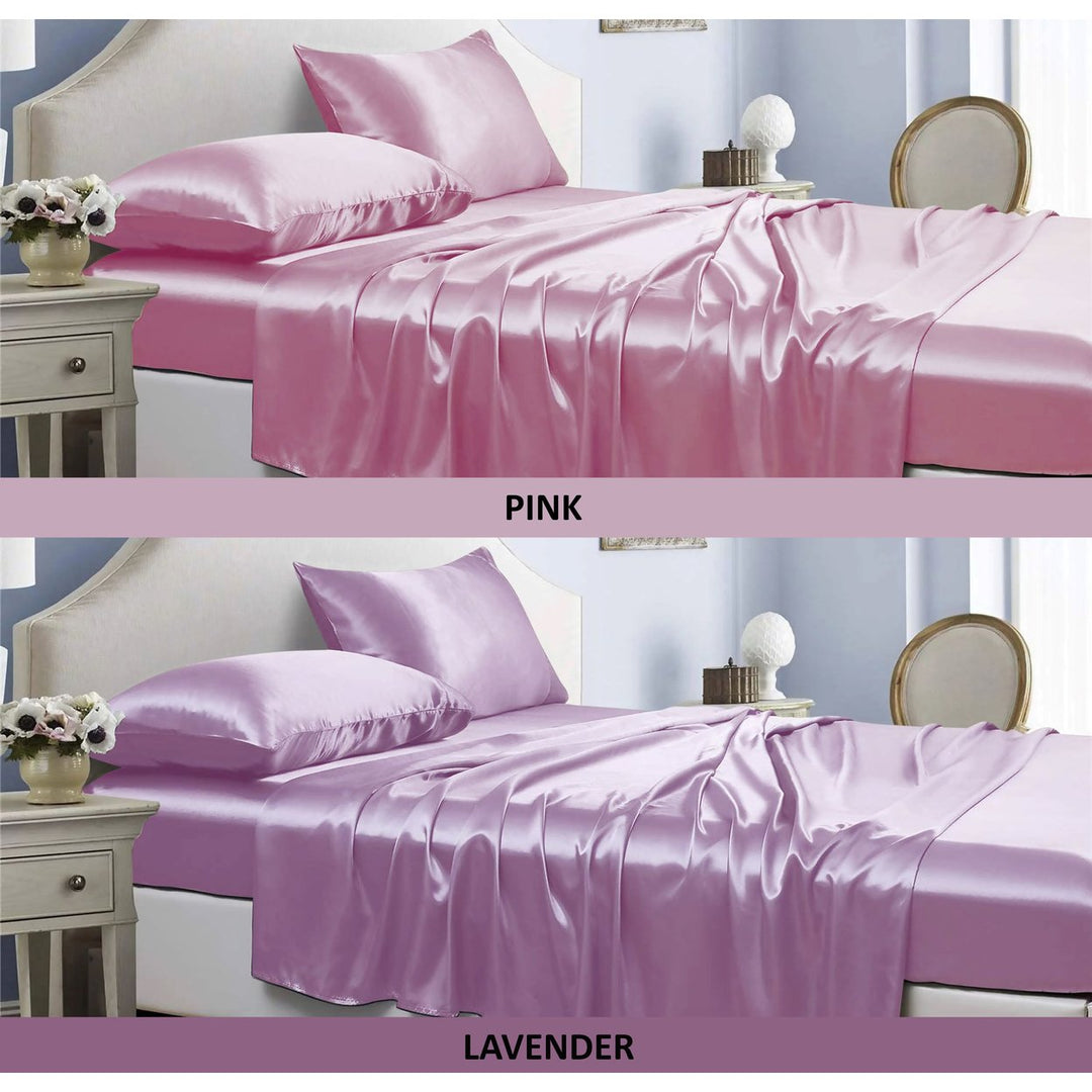 Bibb Home Satin 4 Piece Sheet Set Hypoallergenic 100% Polyester Deep Pocket Image 1