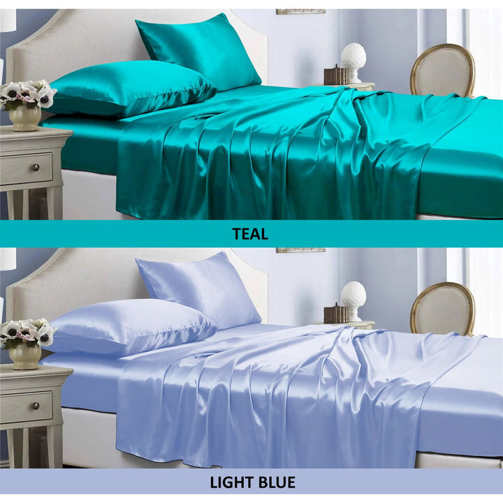 Bibb Home Satin 4 Piece Sheet Set Hypoallergenic 100% Polyester Deep Pocket Image 1