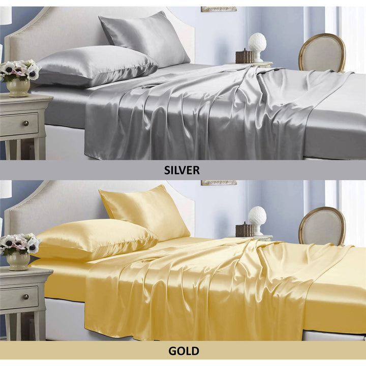 Bibb Home Satin 4 Piece Sheet Set Hypoallergenic 100% Polyester Deep Pocket Image 1