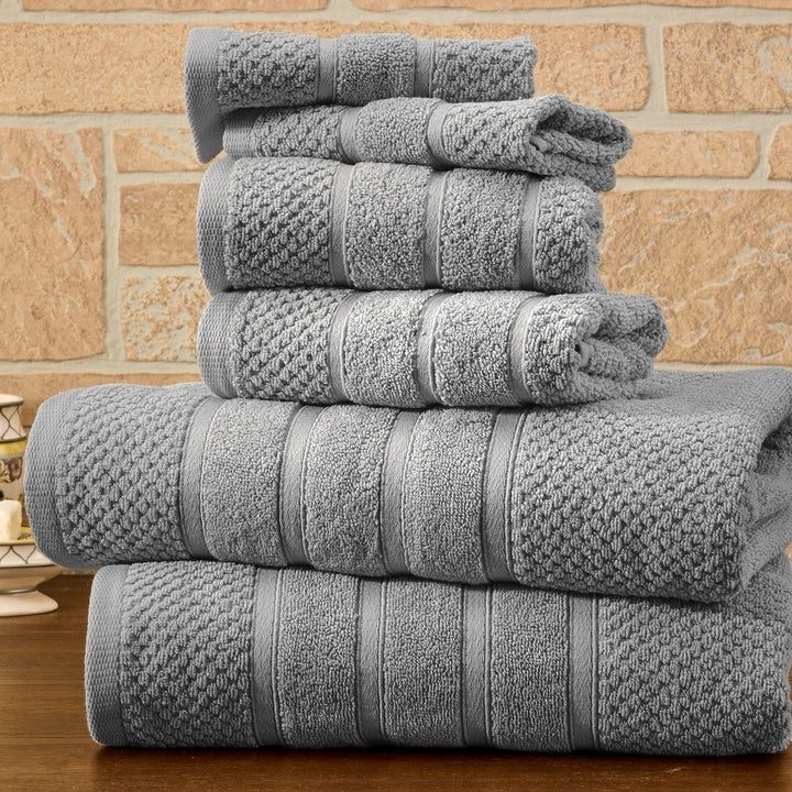 Bibb Home 6 Piece Popcorn Egyptian Cotton Towel Set Image 7