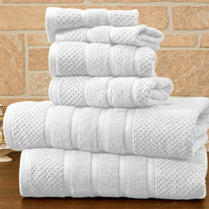 Bibb Home 6 Piece Egyptian Cotton Towel Set Bath Hand Washcloths White 600GSM Image 12