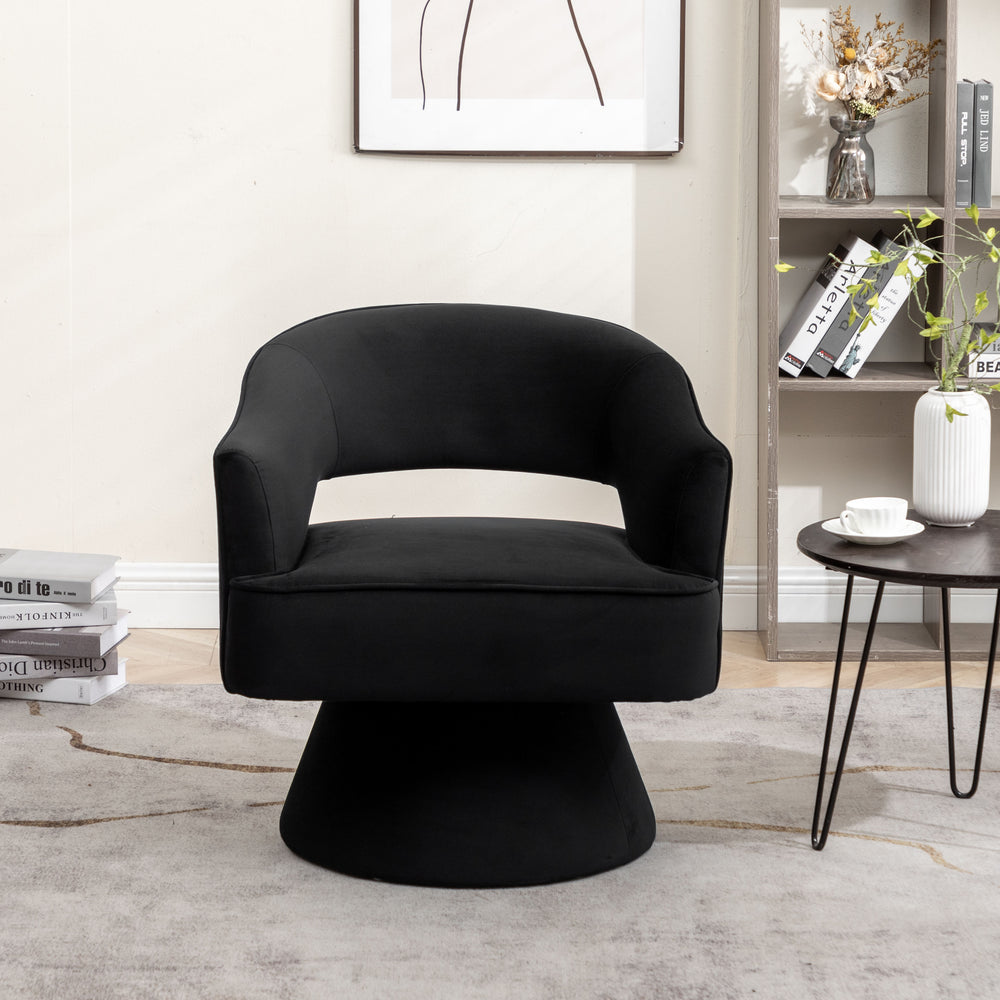 SEYNAR Modren Velvet Living Room Swivel Arm Barrel Chair with Tufted Back Image 2
