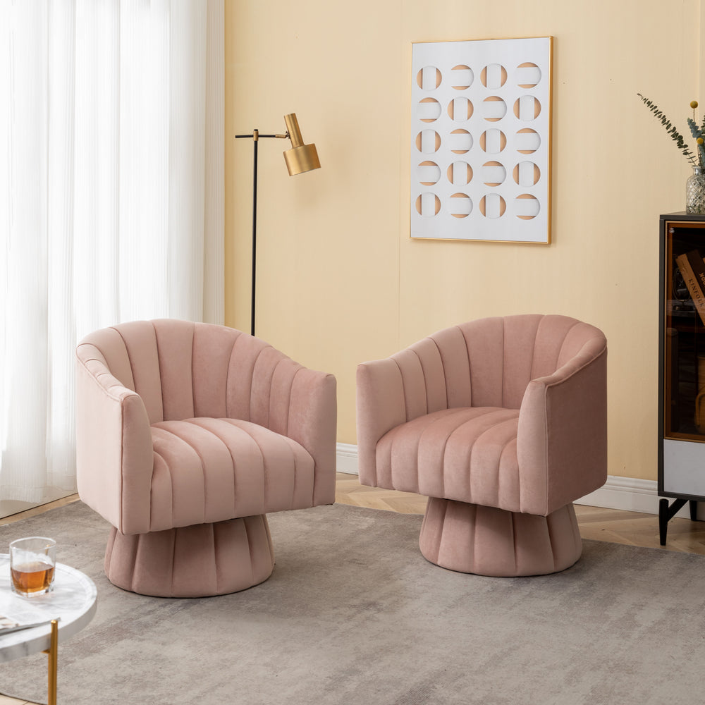 SEYNAR Modern Glam Velvet Upholstered Round Swivel Accent Barrel Chair Set of 2 Image 2