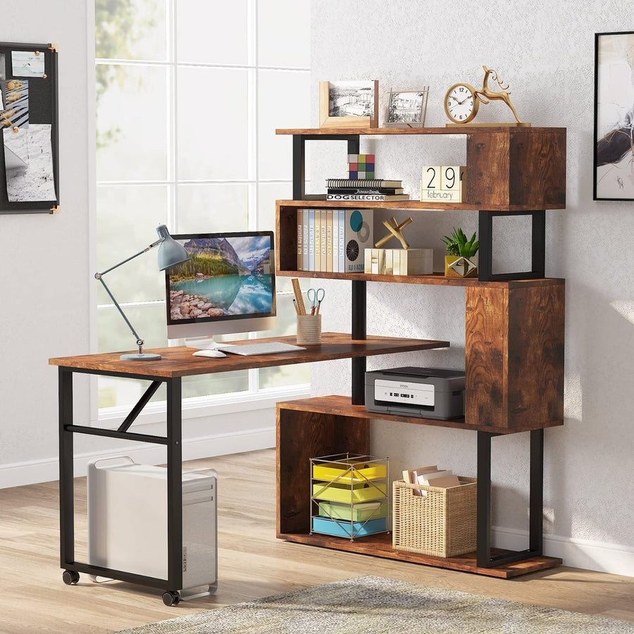 Tribesigns Rotating L-Shaped Computer Desk with 5 Shelves Reversible Office Table Image 1