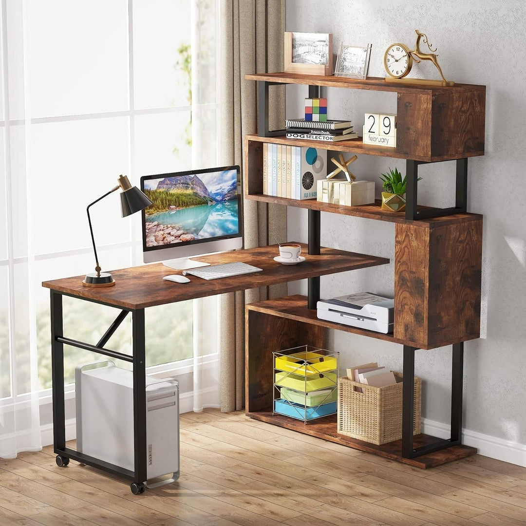 Tribesigns Rotating L-Shaped Computer Desk with 5 Shelves Reversible Office Table Image 2