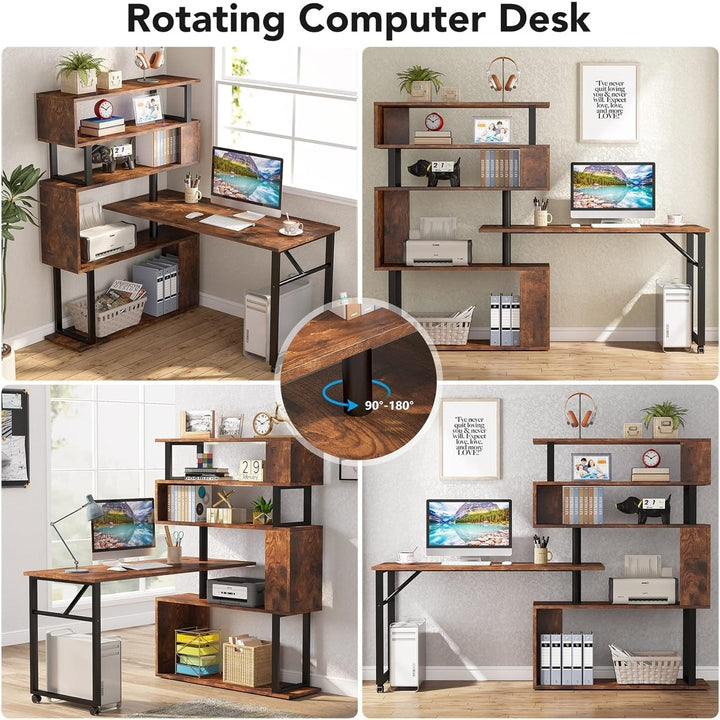 Tribesigns Rotating L-Shaped Computer Desk with 5 Shelves Reversible Office Table Image 3