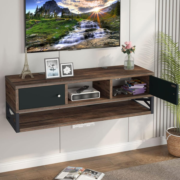 Tribesigns 3-Tier Wall Mounted Media Console TV Shelf with Magnetic Suction Doors, TV Cabinet Entertainment Center Image 1