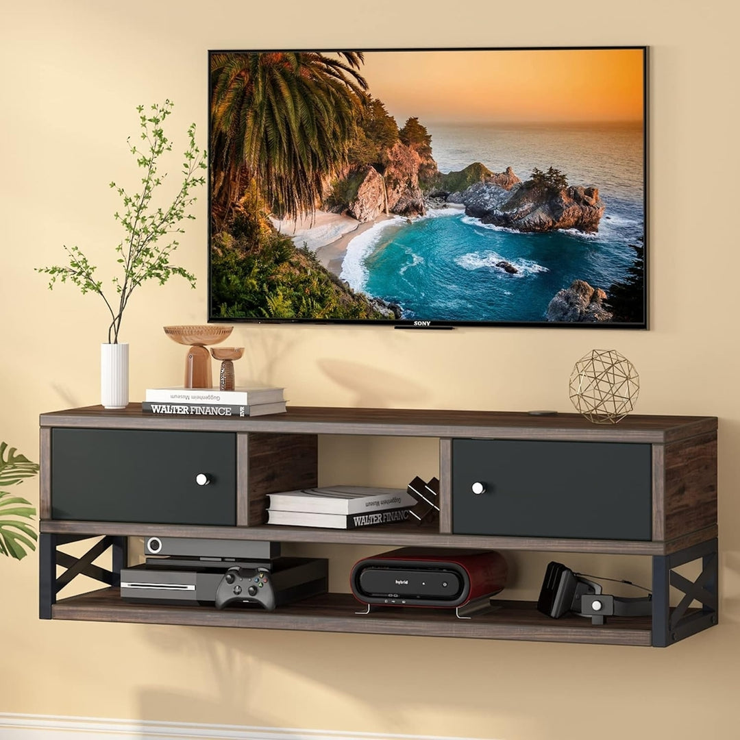 Tribesigns 3-Tier Wall Mounted Media Console TV Shelf with Magnetic Suction Doors, TV Cabinet Entertainment Center Image 2