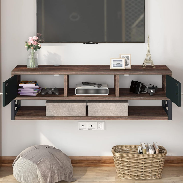 Tribesigns 3-Tier Wall Mounted Media Console TV Shelf with Magnetic Suction Doors, TV Cabinet Entertainment Center Image 3