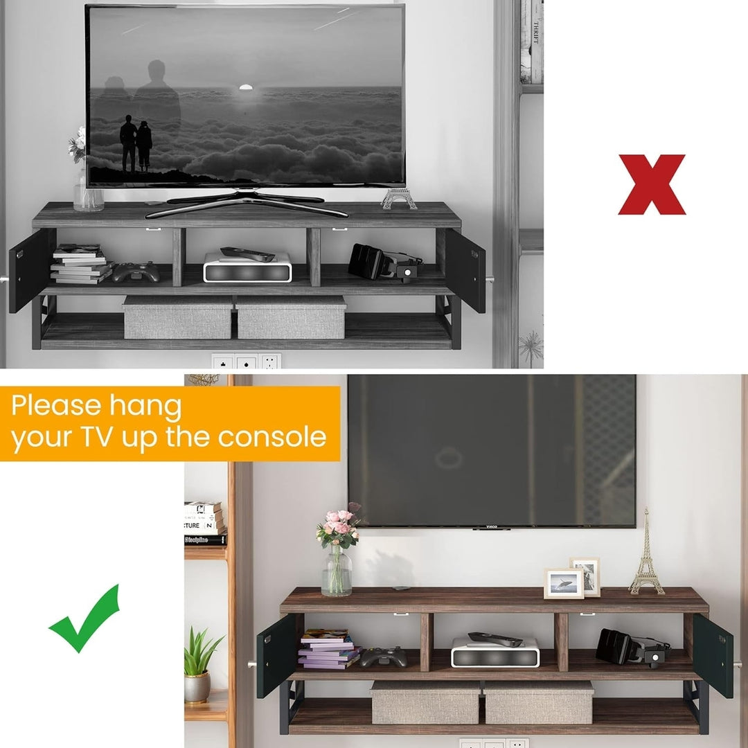 Tribesigns 3-Tier Wall Mounted Media Console TV Shelf with Magnetic Suction Doors, TV Cabinet Entertainment Center Image 5