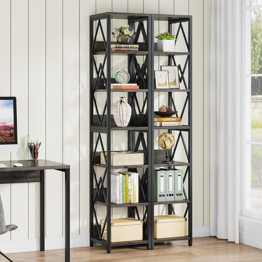 Tribesigns 6-Tier Tall Narrow Bookcase 75" Metal Frame Space Saving Storage Shelf Image 1