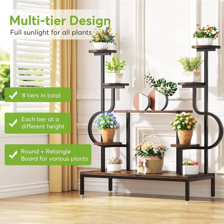 Tribesigns 8-Tier Metal Plant Stand Wooden Shelves Indoor Outdoor Multi-Level Display Image 4