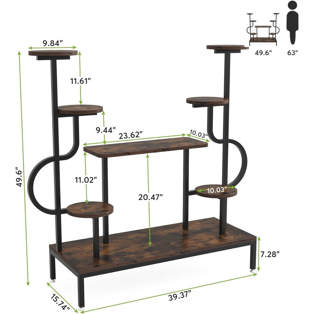 Tribesigns 8-Tier Metal Plant Stand, Large Tall Plant Shelf for Multiple Plants, Round and Square Board, Wood Indoor Image 6