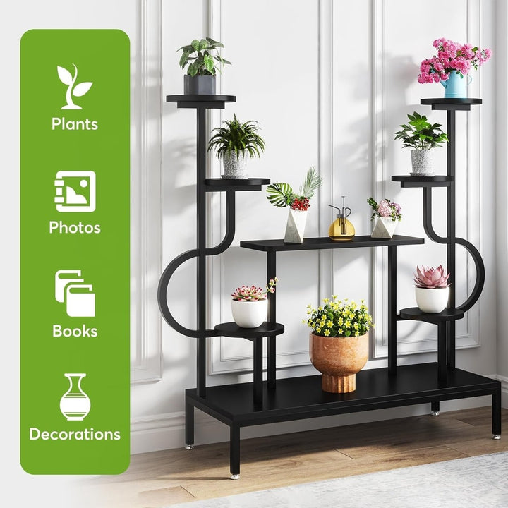 Tribesigns 8-Tier Metal Plant Stand Wooden Shelves Indoor Outdoor Multi-Level Display Image 9