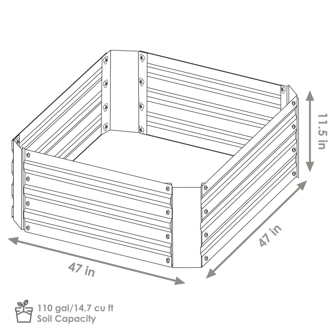 Sunnydaze Square Galvanized Steel Raised Planter Bed - 4 x 4 ft - Gray Image 3