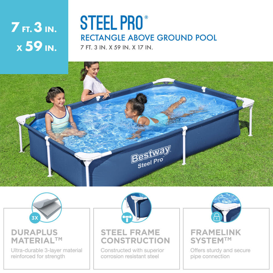 Bestway Steel Pro 87" x 59" x 17" Rectangular Above Ground Outdoor Swimming Pool Image 1