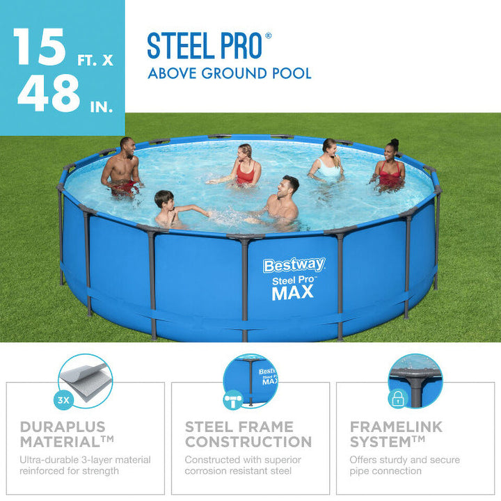 Bestway Steel Pro 15 x 48" Round Above Ground Outdoor Backyard Swimming Pool Image 1