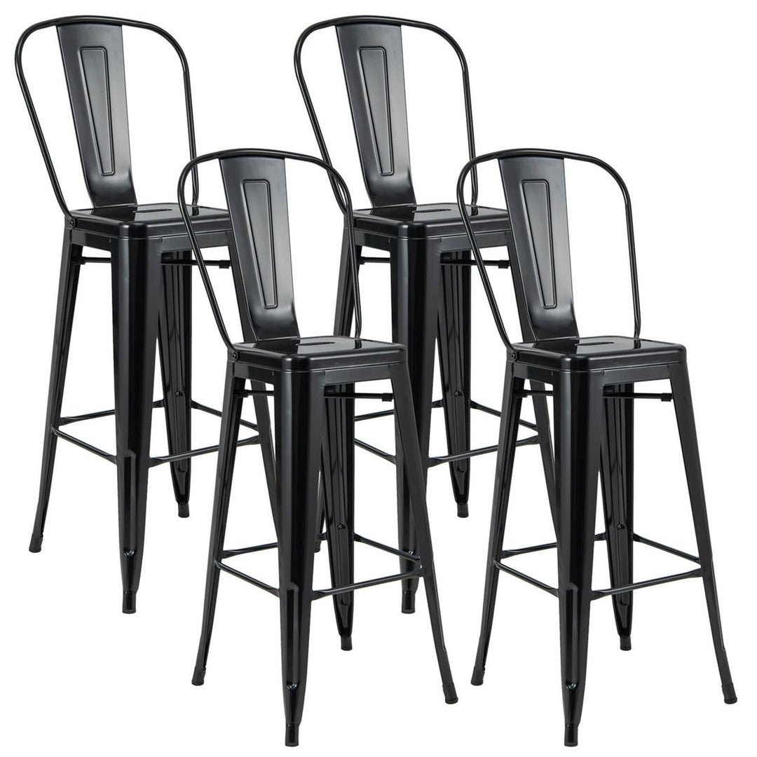 Costway Set of 4 High Back Metal Stool 30 Seat Bar Height Industrial Bar Stools Gun/Black Image 1