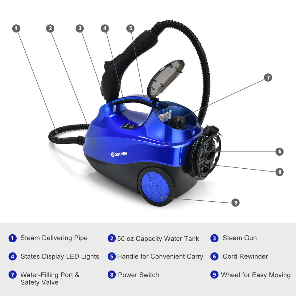 Costway 2000W Heavy Duty Steam Cleaner Mop Multi-Purpose W/19 Accessories Blue Image 6