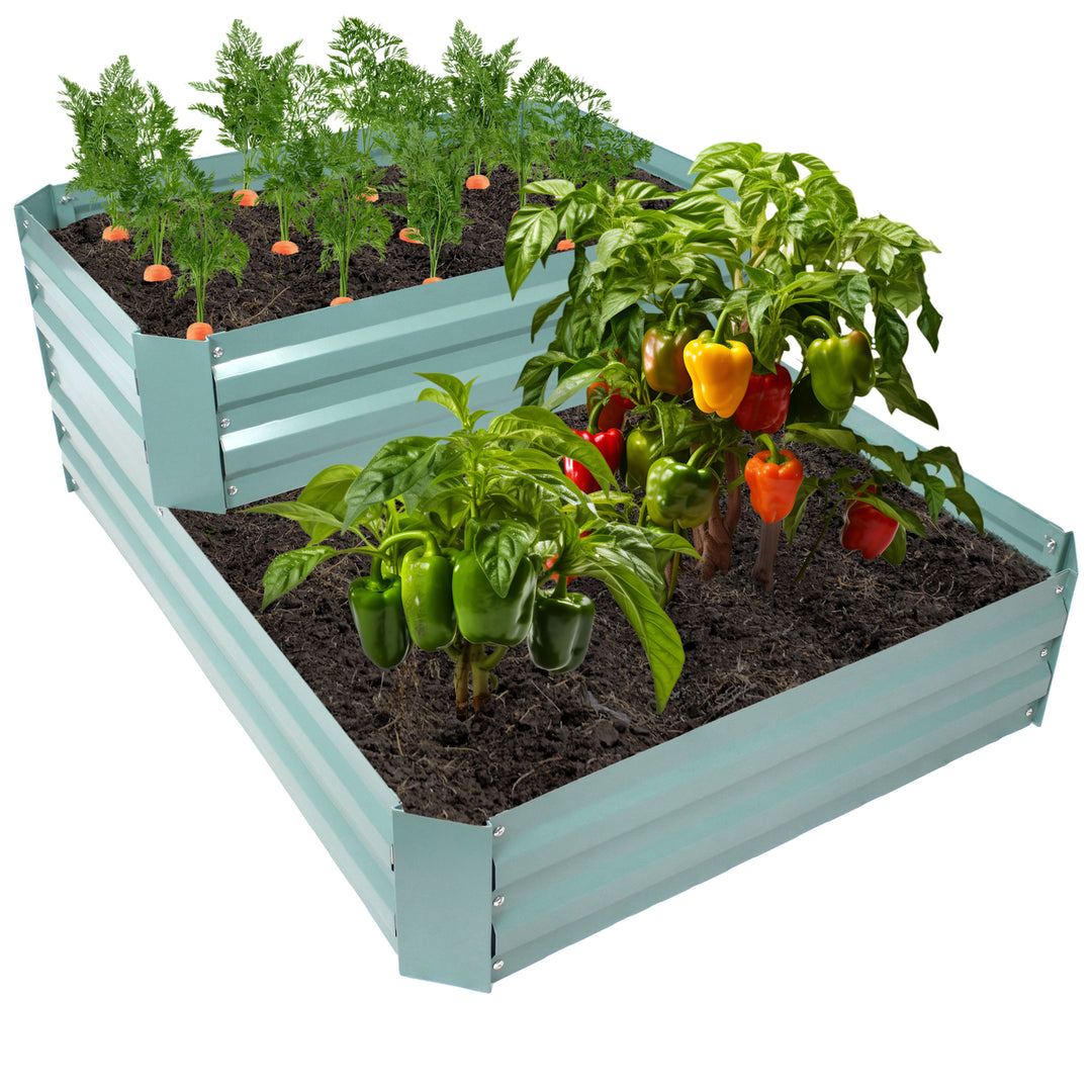 Sunnydaze 2-Tier Galvanized Steel Raised Garden Bed - 17.75 in H - Green Image 9