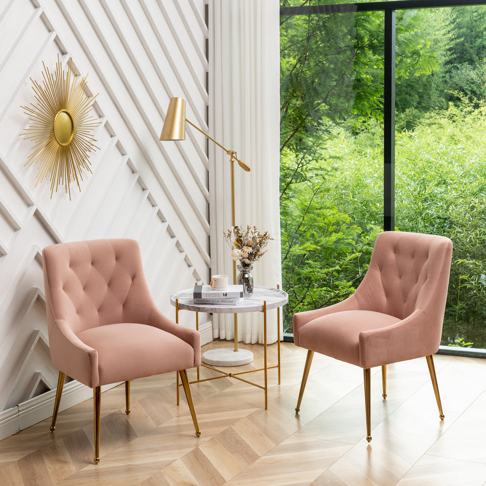 Modern Dining Chairs Set of 2, Upholstered Accent Chair Tufted Back Armless Chair with Back Pull-Pink Image 2
