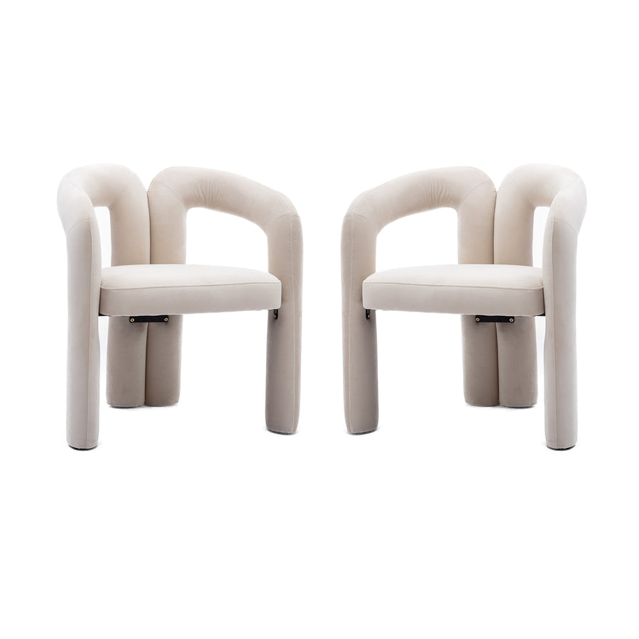 SEYNAR Contemporary Upholstered Accent Dining Chair, Armchair, Set of 2-Beige Image 1