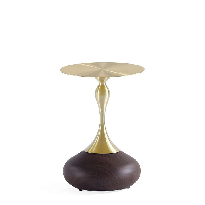 Modern Patchin End Table with Round Metal Base in Brown Wood with Gold Tabletop - Set of 2 Image 8